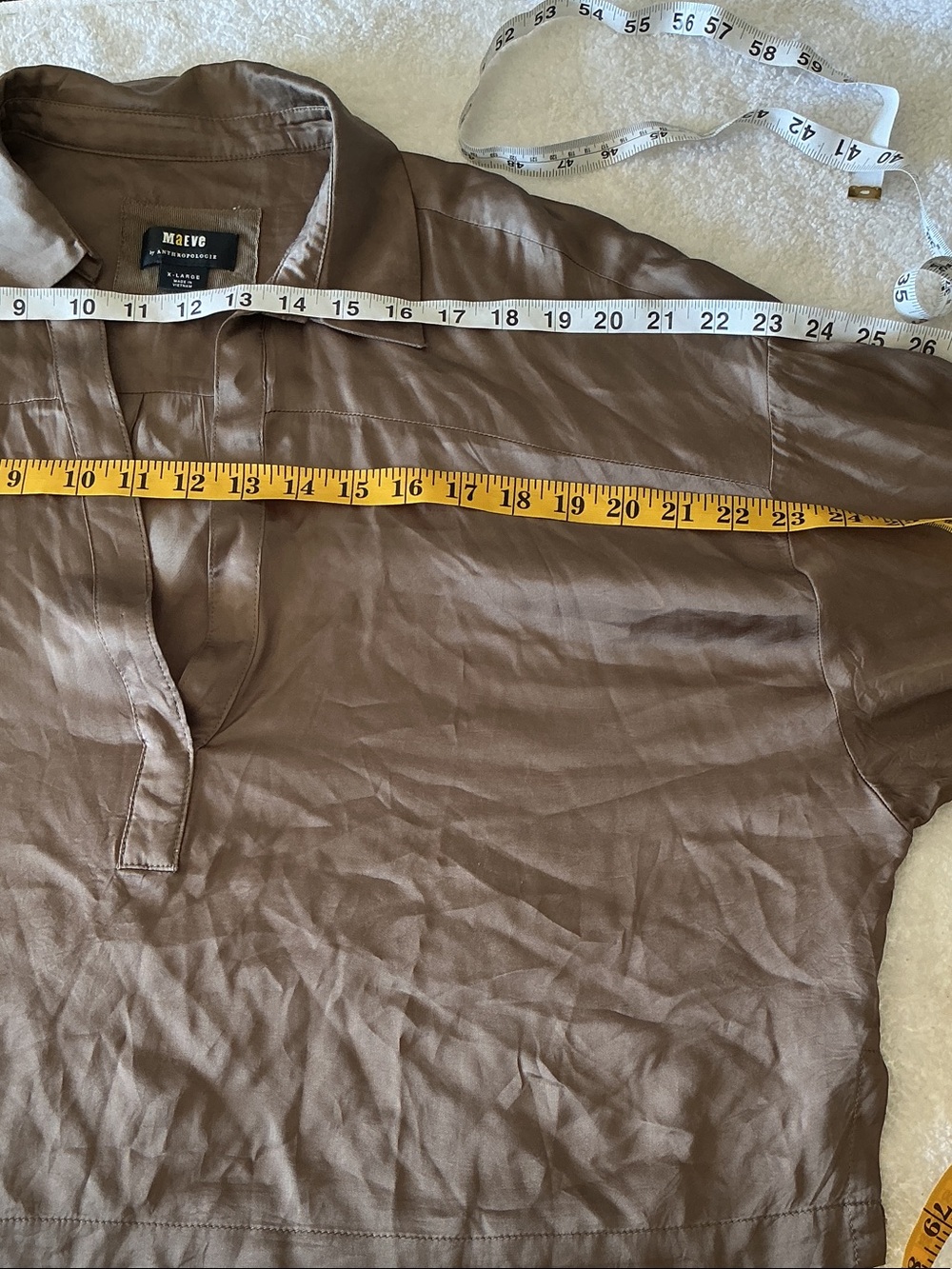 Maeve Satin-Look Button Shirt in Taupe Brown - Picture 4 of 10